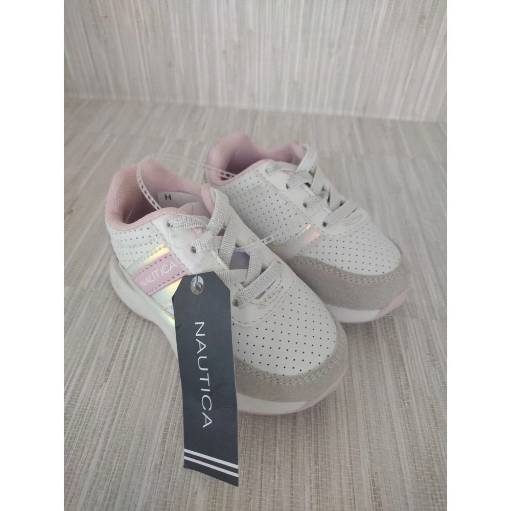 Náutica Sneakers Girl 5 Pink White Gray Low Top Runout Girls‎ Elastic Laces